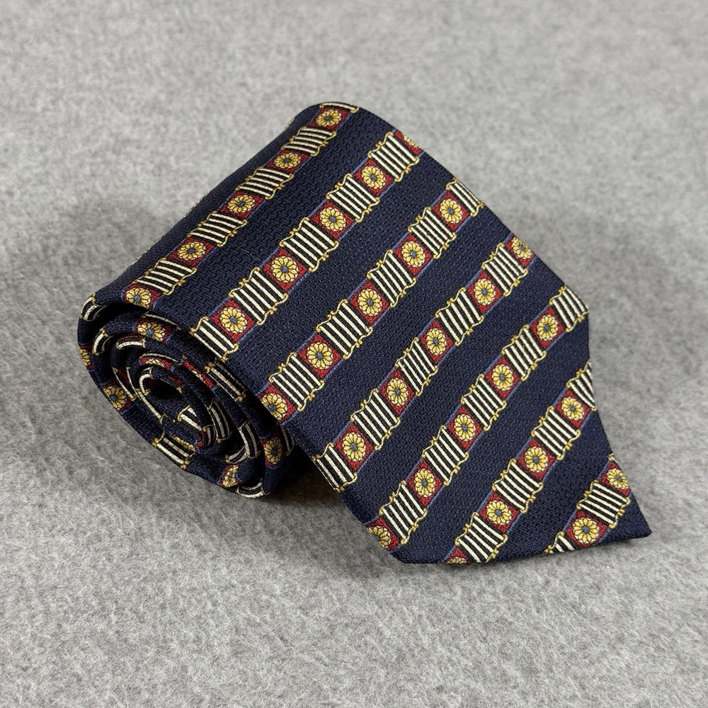 Vintage Christian Dior Cravate Silk Tie Navy Geometric Floral Made Canada 55x4"